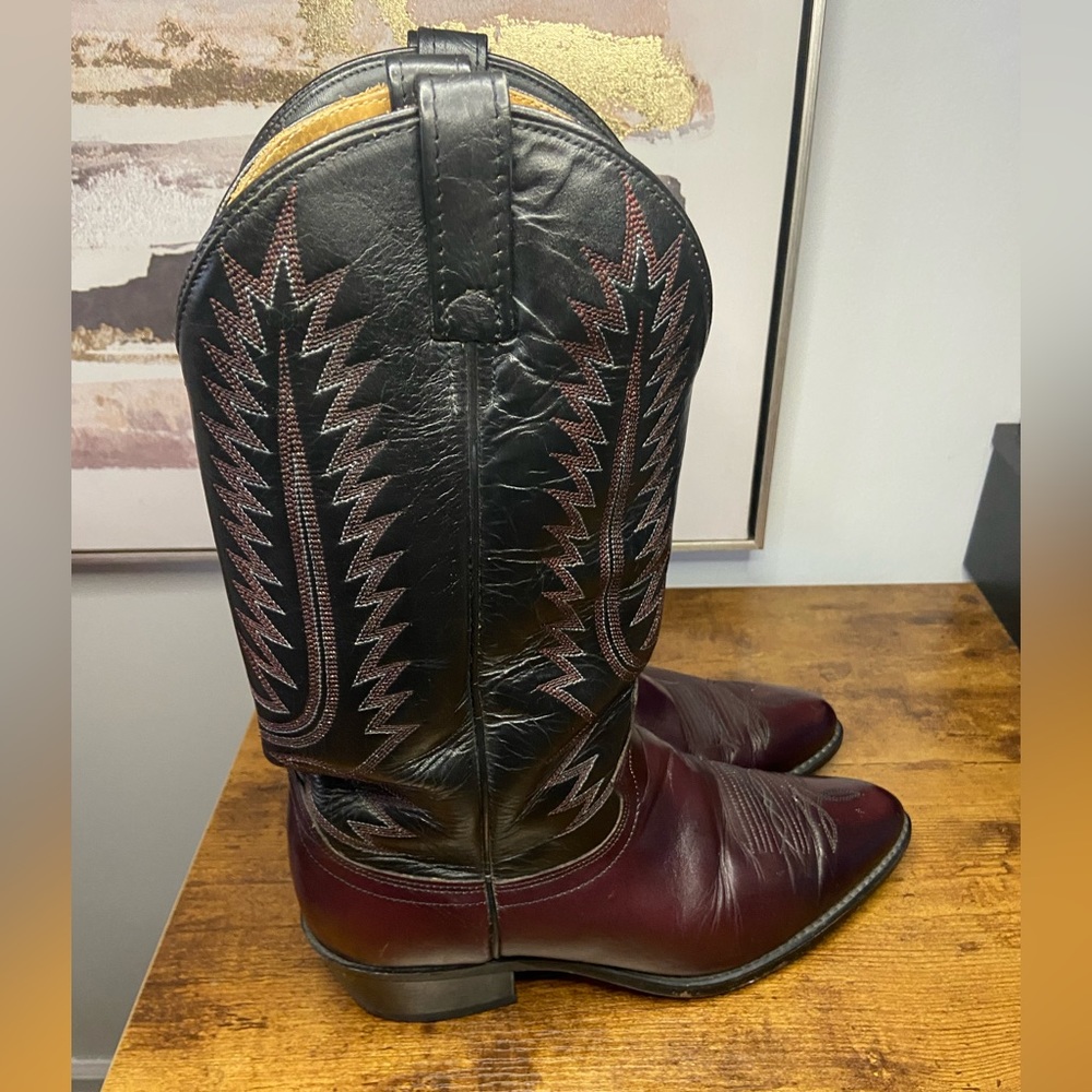 Texas Brand Womens Black Brown Leather Cowboy Western Boots Size 9.5 EW